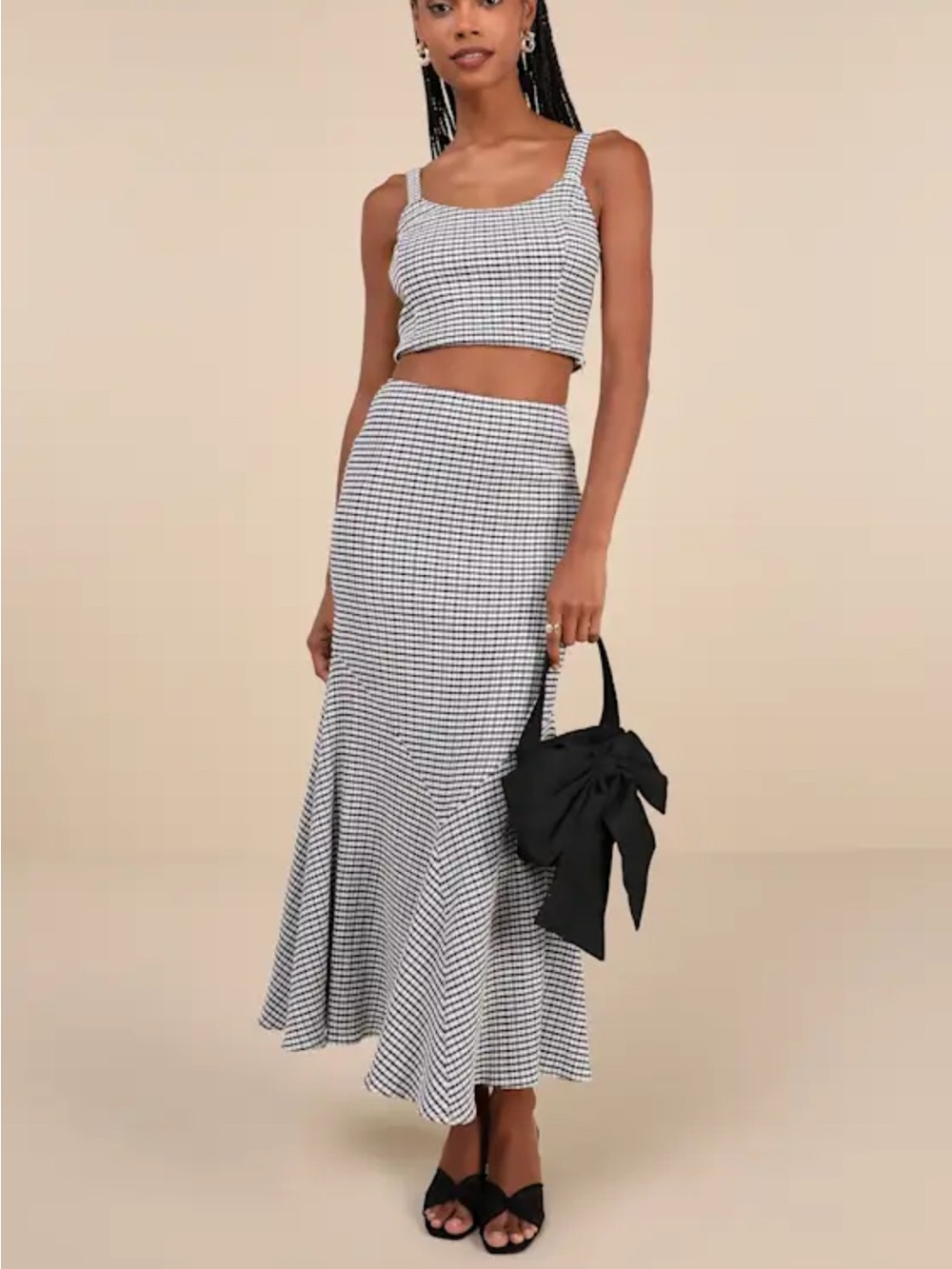 Lulu's Black and White Checked Maxi Skirt